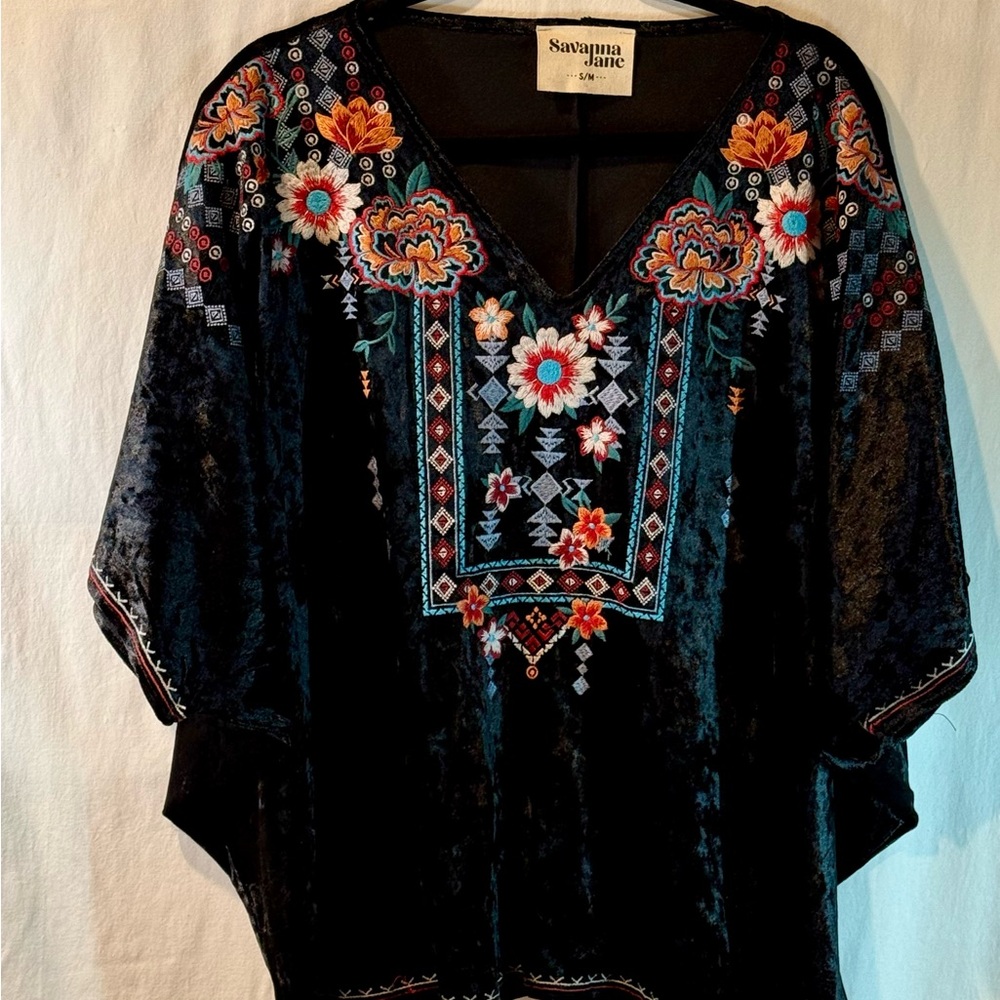 Savanna Jane Black Tunic with Vibrant Embroidery